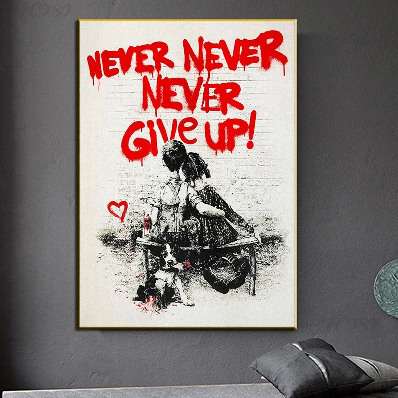 Home Office Inspiration - Banksy Graffiti Wall Art, geef nooit