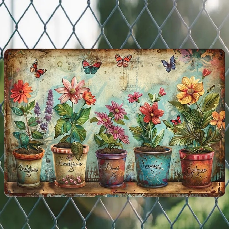 Home Office Depot - Charmant vintage tuinmetaalbord - Rustiek ontwerp