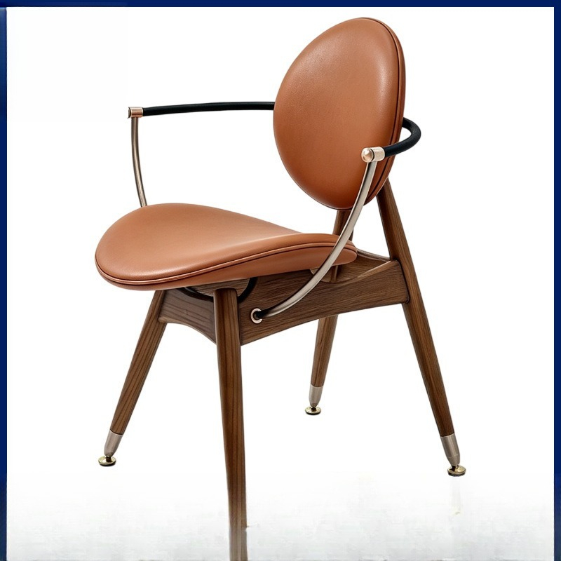 Home Office Depot - Retro massief houten stoel, essenhouten kompasstoel,