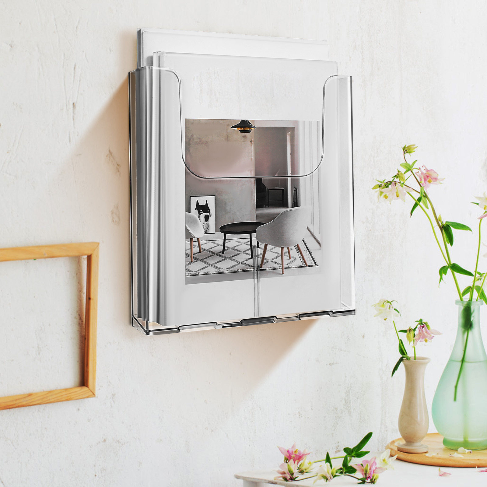 Document Holder Stand - 4-delige acryl wandmontage brochurehouder, transparante pamflet
