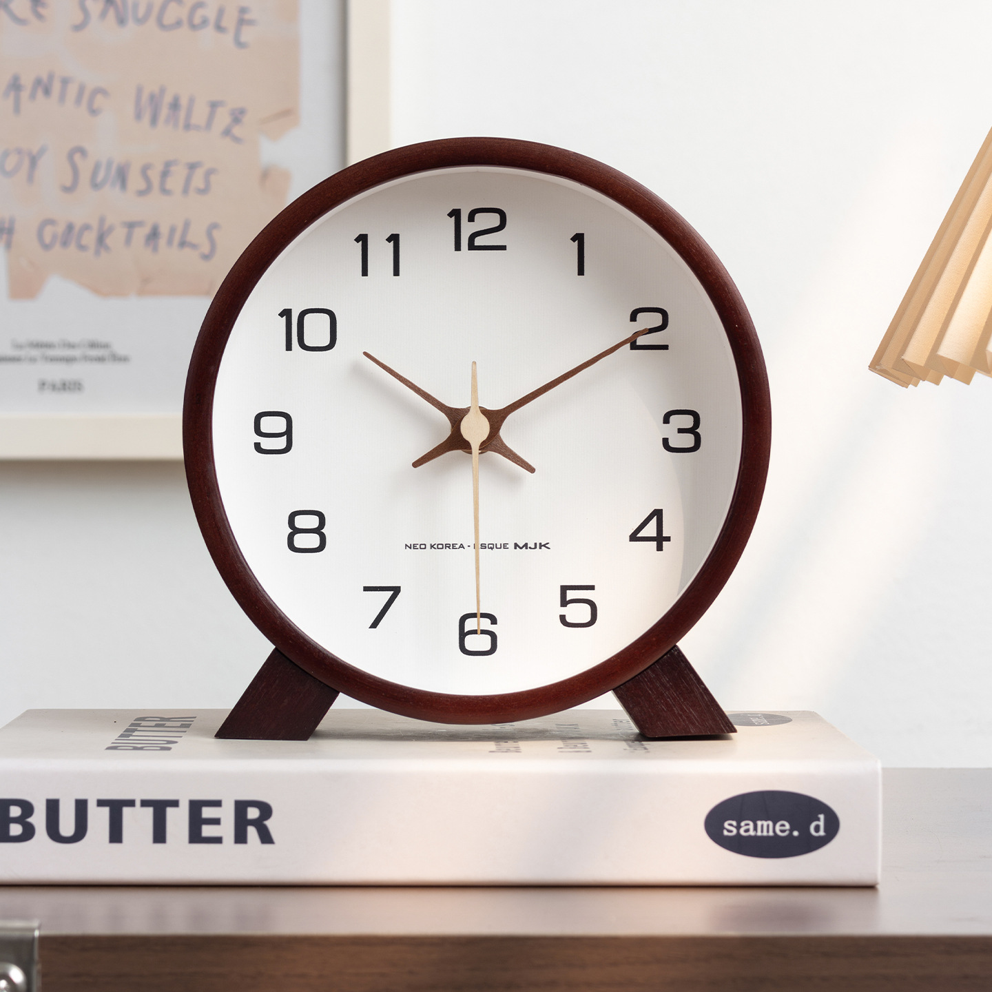 Home Office Hours - Houten plankklok, stille tafelklok, minimalistische kleine