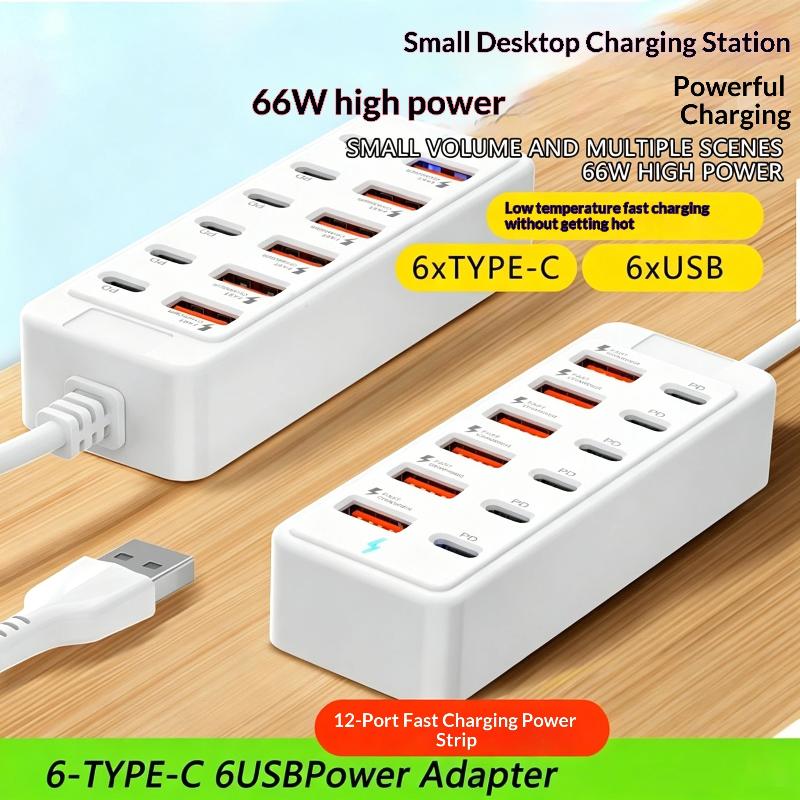 Power Strip Desk - 12-in-1 Powerstrip Multi-poort USB-opladerstation Wand-/bureau-stroomadapter 6