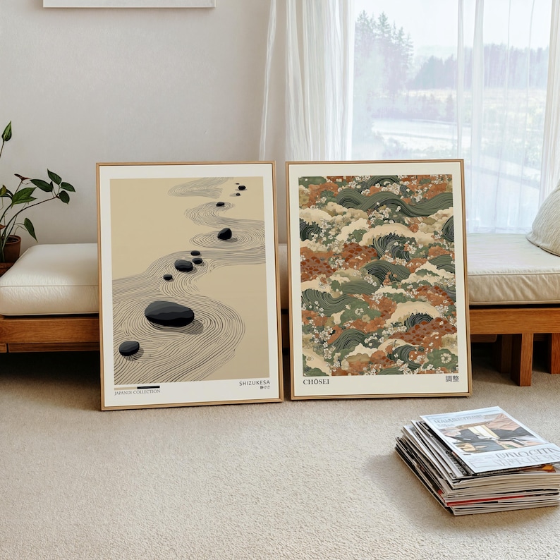 Home Office For Two - 2 stuks Japandi Zen canvas kunst
