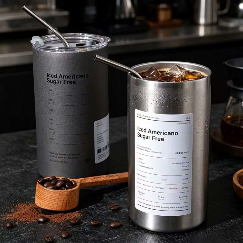 Home Office Hours - RVS Iced Coffee Tumbler met rietje