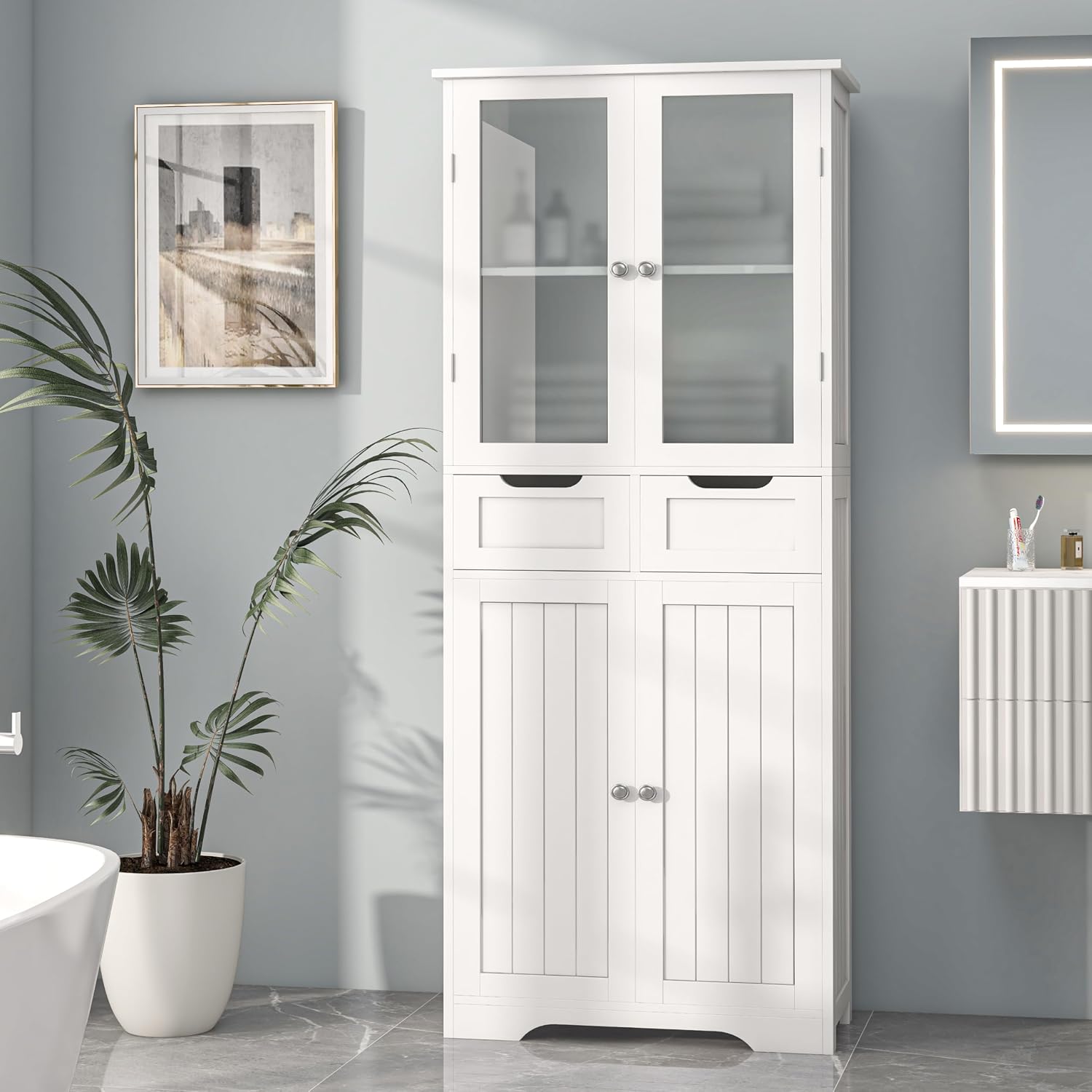 Home Office Furniture Sets - Hoge badkameropbergkast Vrijstaande badkamerkast met glazen
