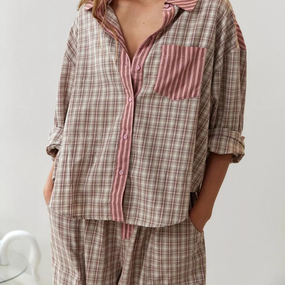 Streep Plaid Patchwork Blouse  - Home Office 2024 recensie en prijs